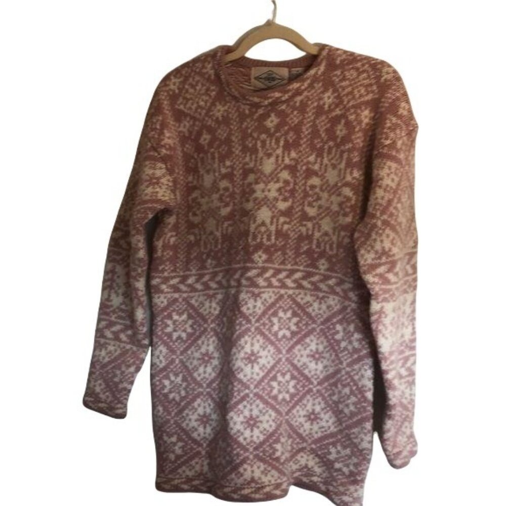 B.Moss Womens Nordic Pattern Sweater Size S Pink & White 100% Acrylic